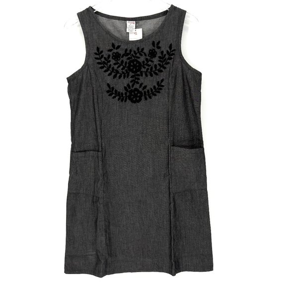 Abrazo Style Handmade 100% Cotton Floral Embroidered Size XS Shift Dress Gray - Picture 1 of 8